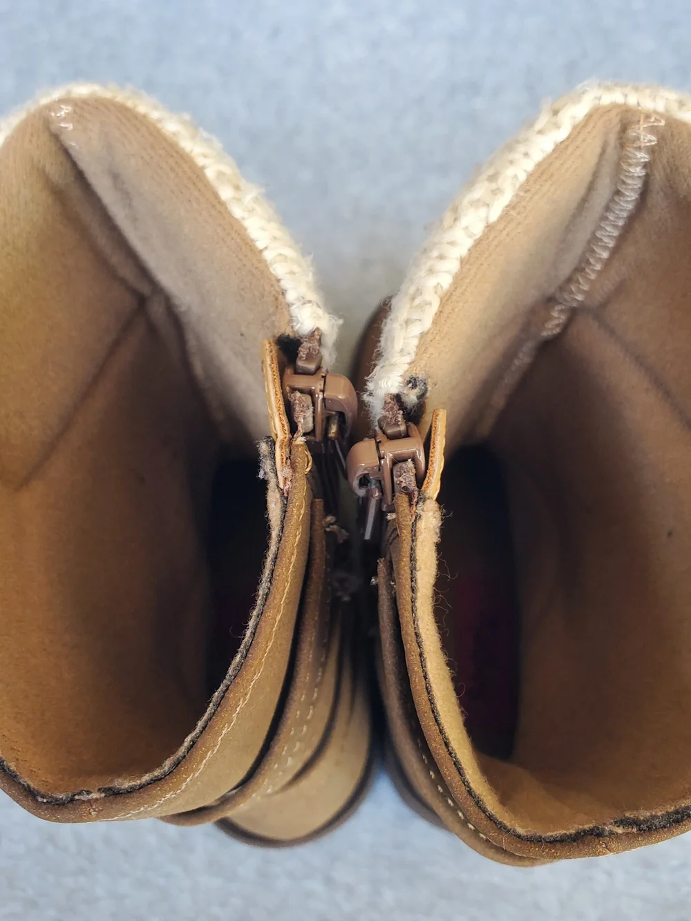 Rachel Shoes Brown Kids Boots with Cream Knit Cuff and Buckle Straps